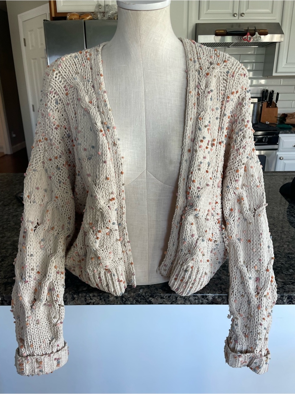 moon & madison Cream Speckled Open-Front Cable Cardigan